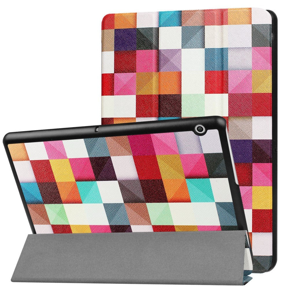 Huawei MediaPad T3 10 9.6" Cover - Tri-Fold Læder Cover "Colorful Squares" Flerfarvet