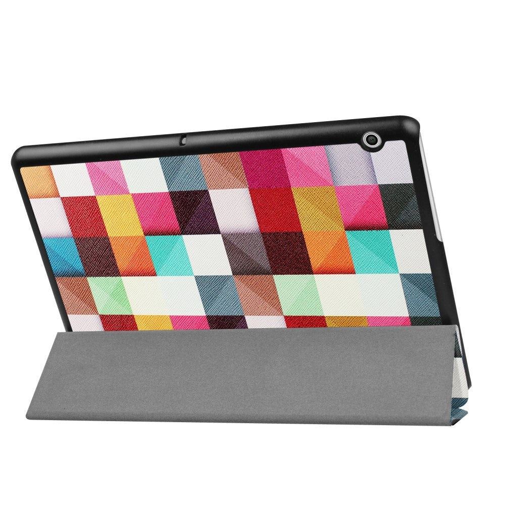 Huawei MediaPad T3 10 9.6" Cover - Tri-Fold Læder Cover "Colorful Squares" Flerfarvet