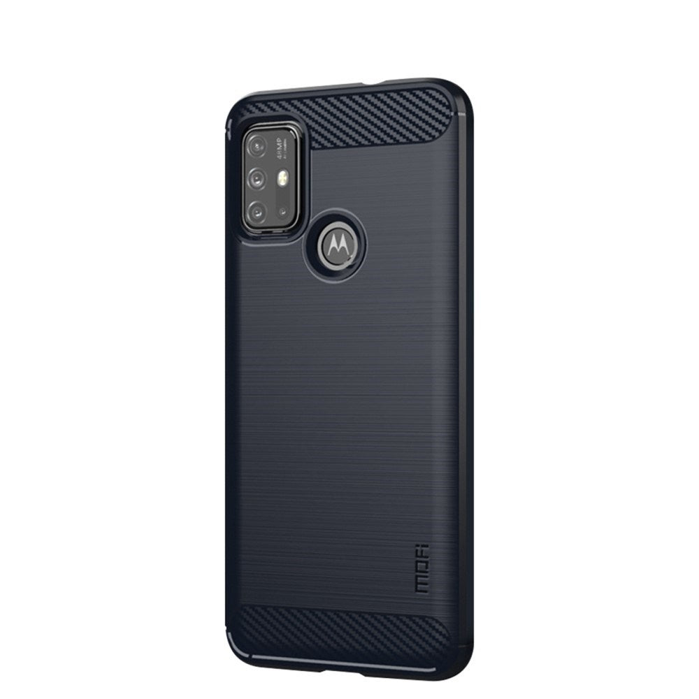 Motorola Moto G10 / G20 / G30 Mofi Brushed Carbon Fiber Fleksibelt Plastik Bagside Cover - Blå