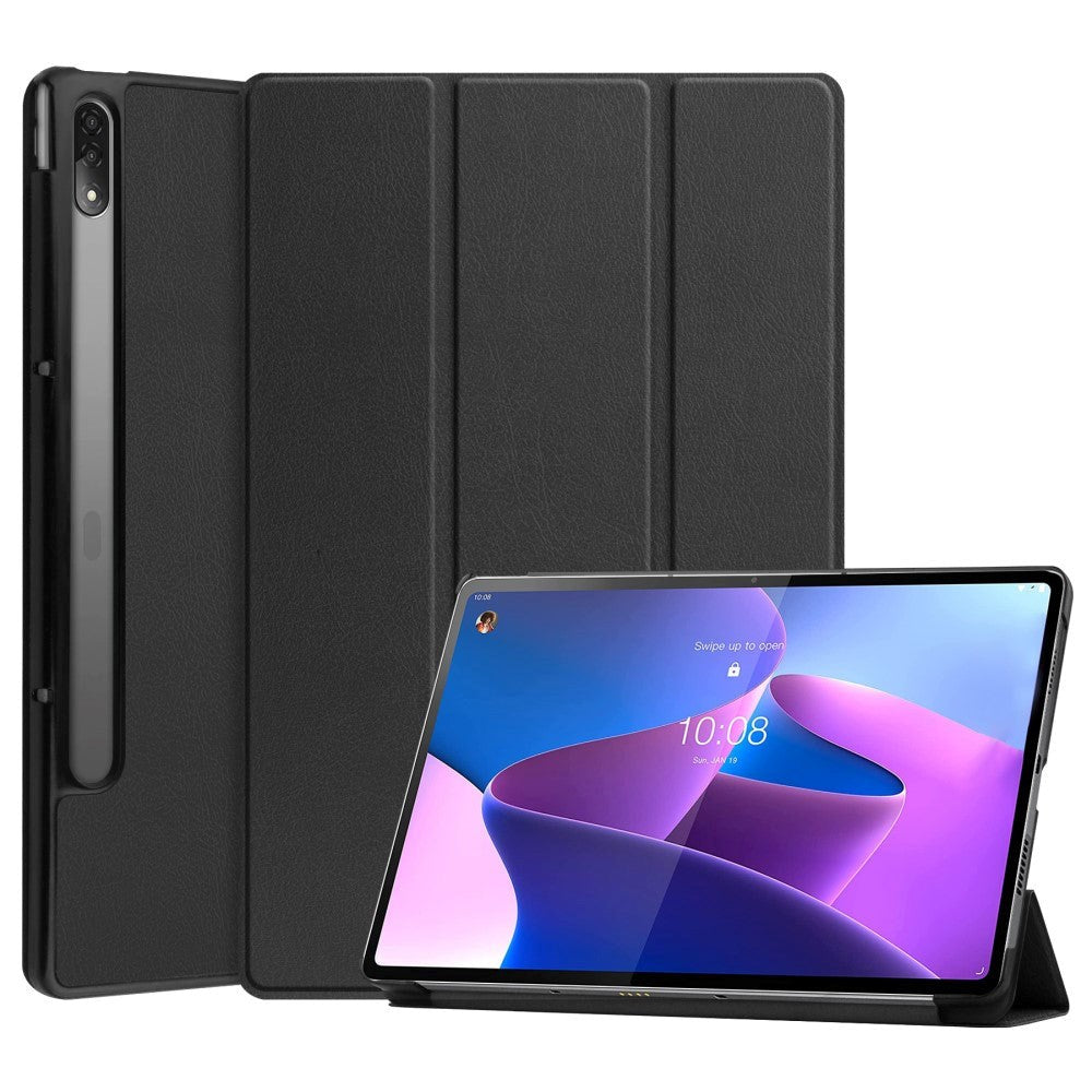 Lenovo Tab P12 Pro Tri-Fold Læder Flip Cover - Sort