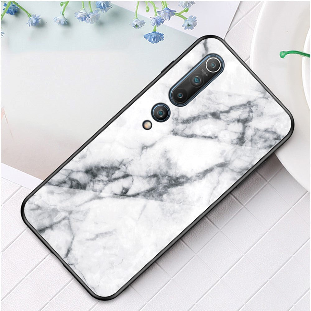 Xiaomi Mi 10 5G / Mi 10 Pro 5G Marmor cover m. Glasbagside - Hvid