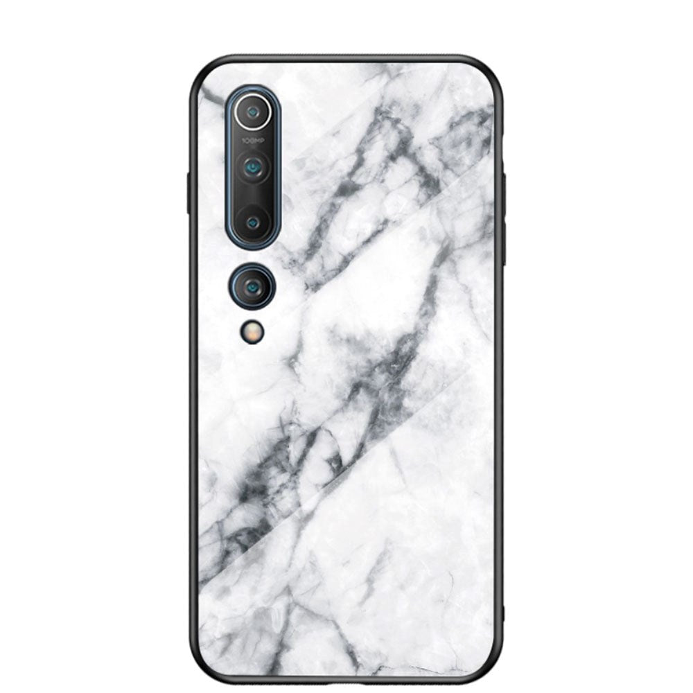 Xiaomi Mi 10 5G / Mi 10 Pro 5G Marmor cover m. Glasbagside - Hvid