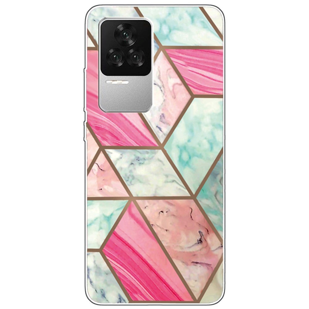 Xiaomi Poco F4 Fleksibelt Plastik Bagside Cover - Lyserød Marmor