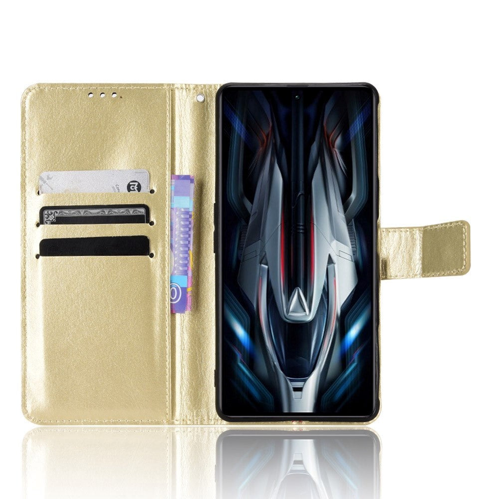Xiaomi Poco F4 GT Blankt Læder Flip Cover m. Pung & Strop - Guld