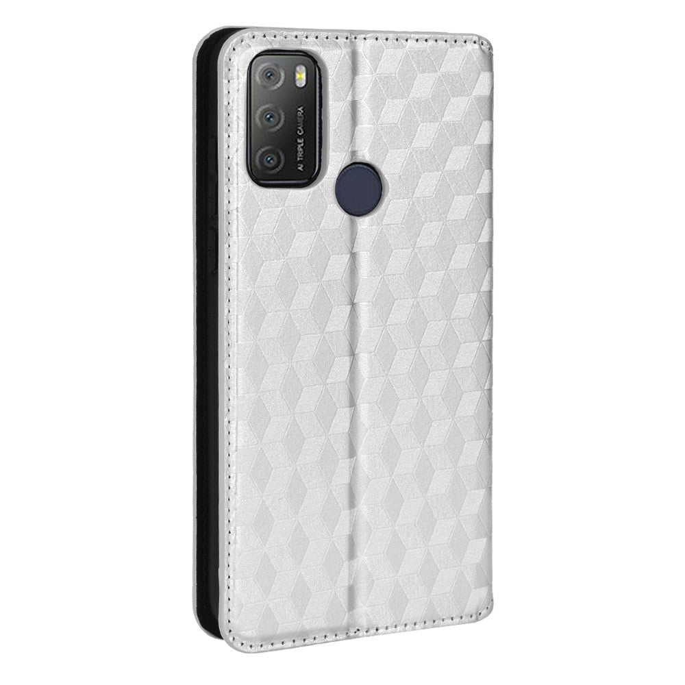 Alcatel 1S (2021) / 3L (2021) PU Læder Flip Cover m. Pung - Rhombus - Sølv