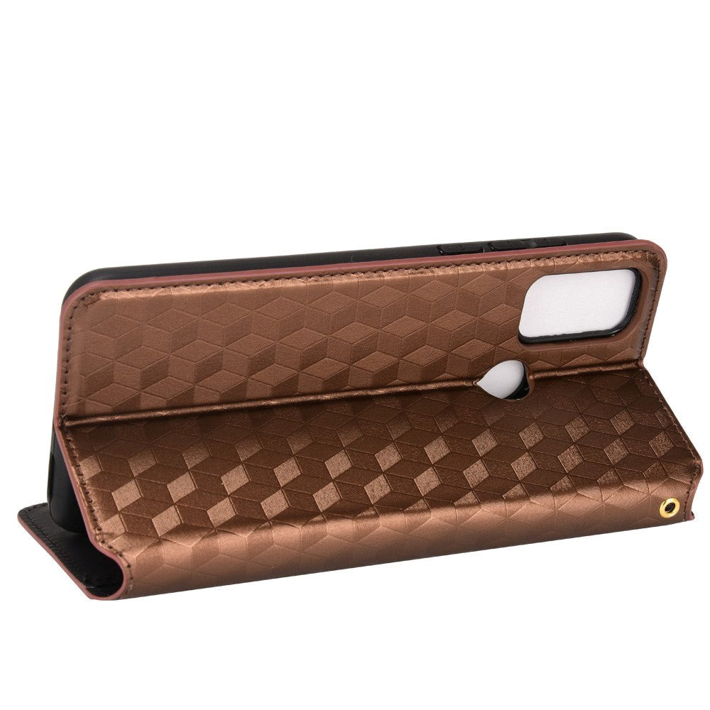 Alcatel 1S (2021) / 3L (2021) PU Læder Flip Cover m. Pung - Rhombus - Brun
