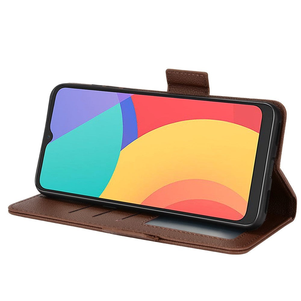 Alcatel 1S (2021) / 3L (2021) PU Litchi Læder Flip Cover m. Pung - Brun