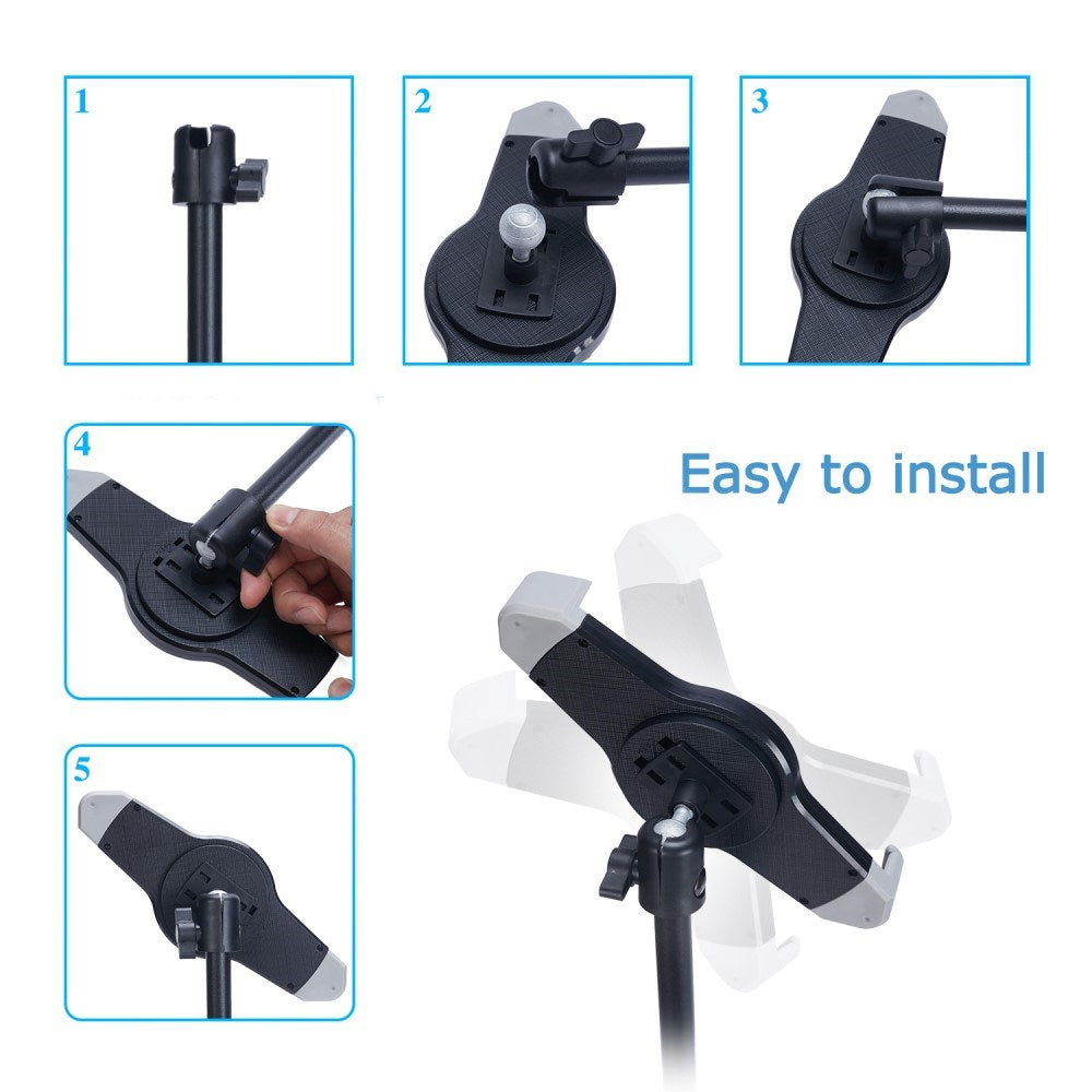 Tablet Tripod Stativ m. Justerbar Tablet Holder - Sort