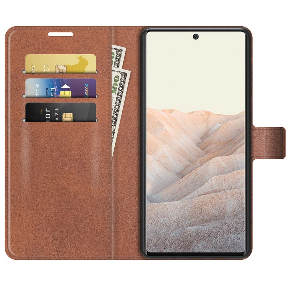 Google Pixel 6 Pro Læder Flip Cover m. Kortholder & Magnetisk Åbne/Lukke Funktion - Brun