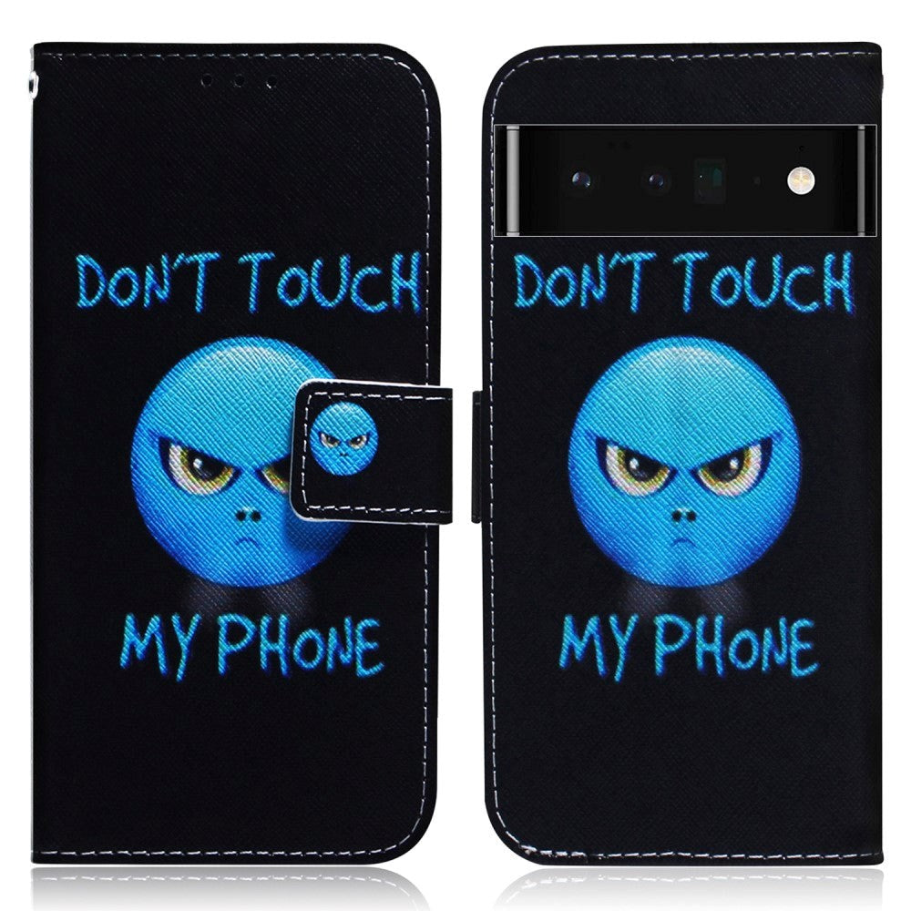 Google Pixel 6 Pro Læder Flip Cover m. Pung & Print - "Don't Touch My Phone"