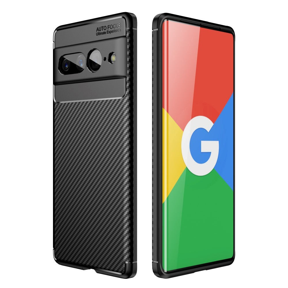 Google Pixel 7 Pro Carbon Fiber Fleksibelt Plastik Bagside Cover - Sort