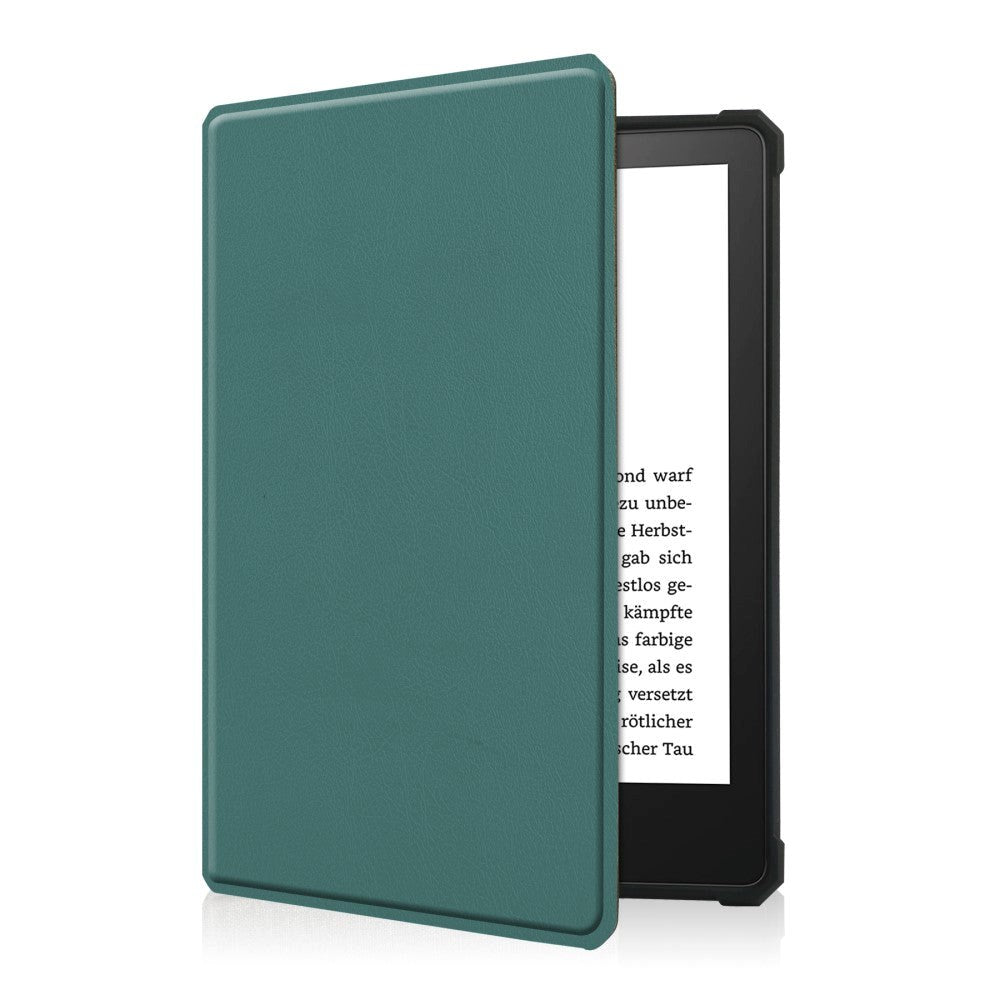 Amazon Kindle Paperwhite 5 11th Generation (2021) Læder Flip Cover m. Vågeblus Funktion - Grøn
