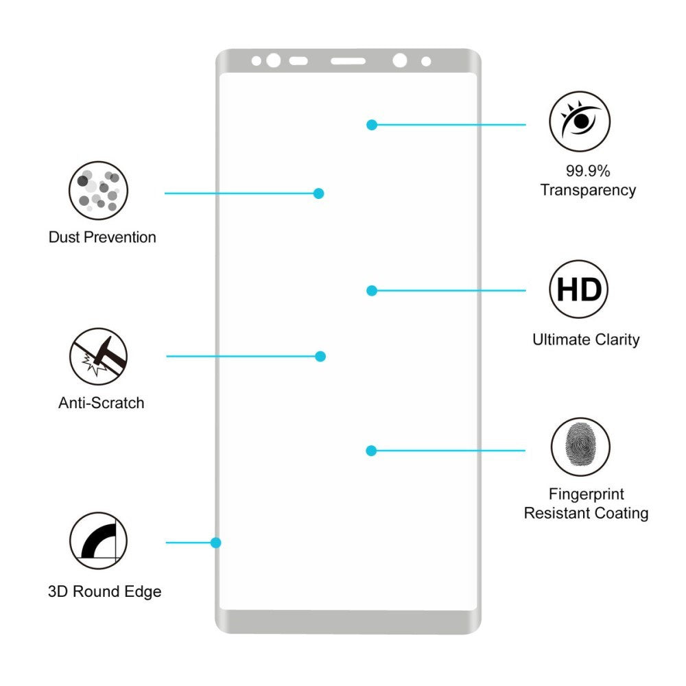 Samsung Galaxy Note 8 HAT PRINCE Hærdet Glas Skærmbeskyttelse (full-size med kurver) - Sølv