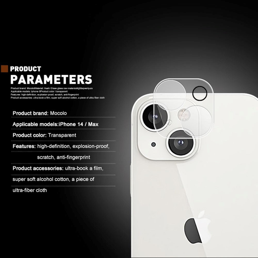 iPhone 14 / 14 Plus Beskyttelsesglas til Bagside Kameralinse - Case Friendly - Gennemsigtig