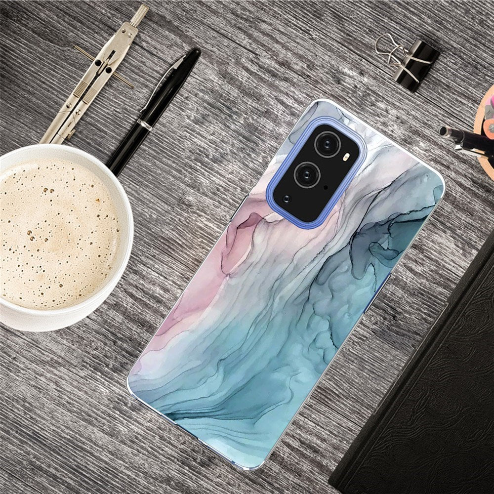EIDERWOOD OnePlus 9 Pro Fleksibelt Plastik Mobil Cover m. Marmordesign - Blå / Lyserød
