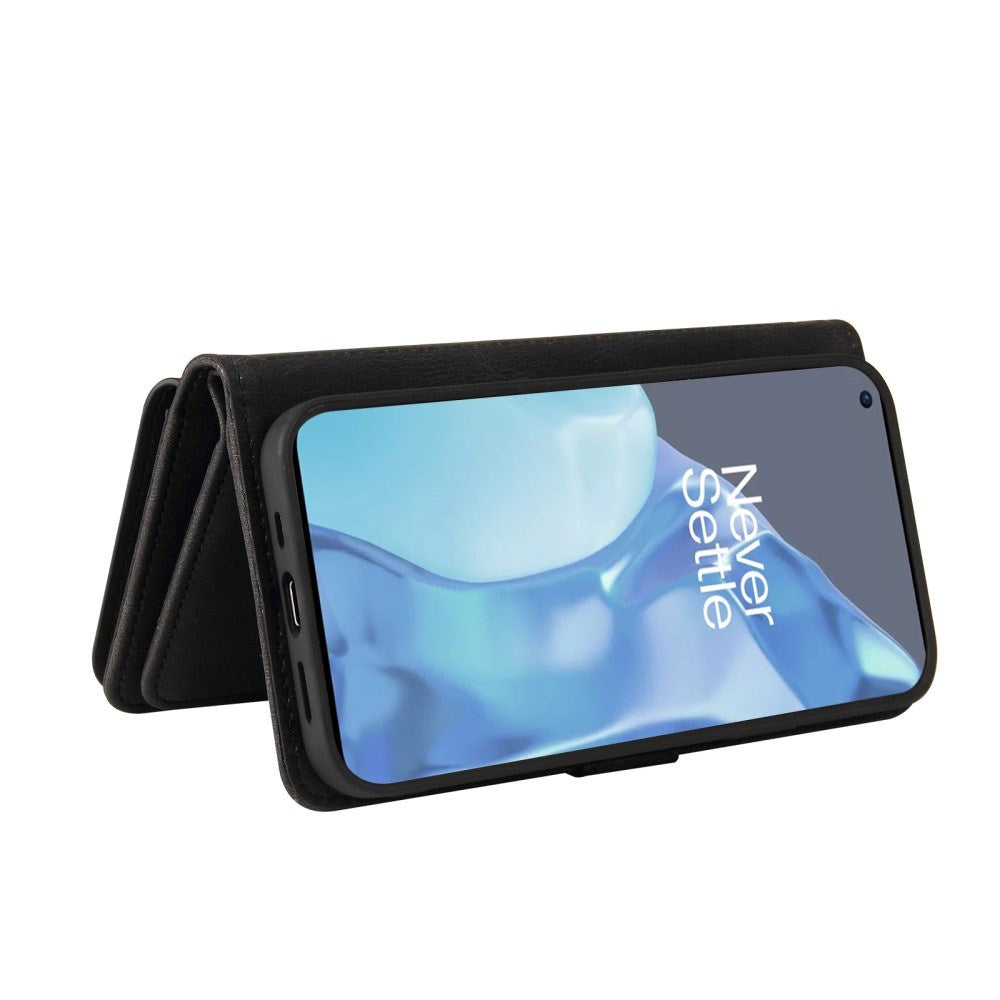 OnePlus 9 Pro Kunst Læder Cover m. 15 Kortholdere & Strop - Sort