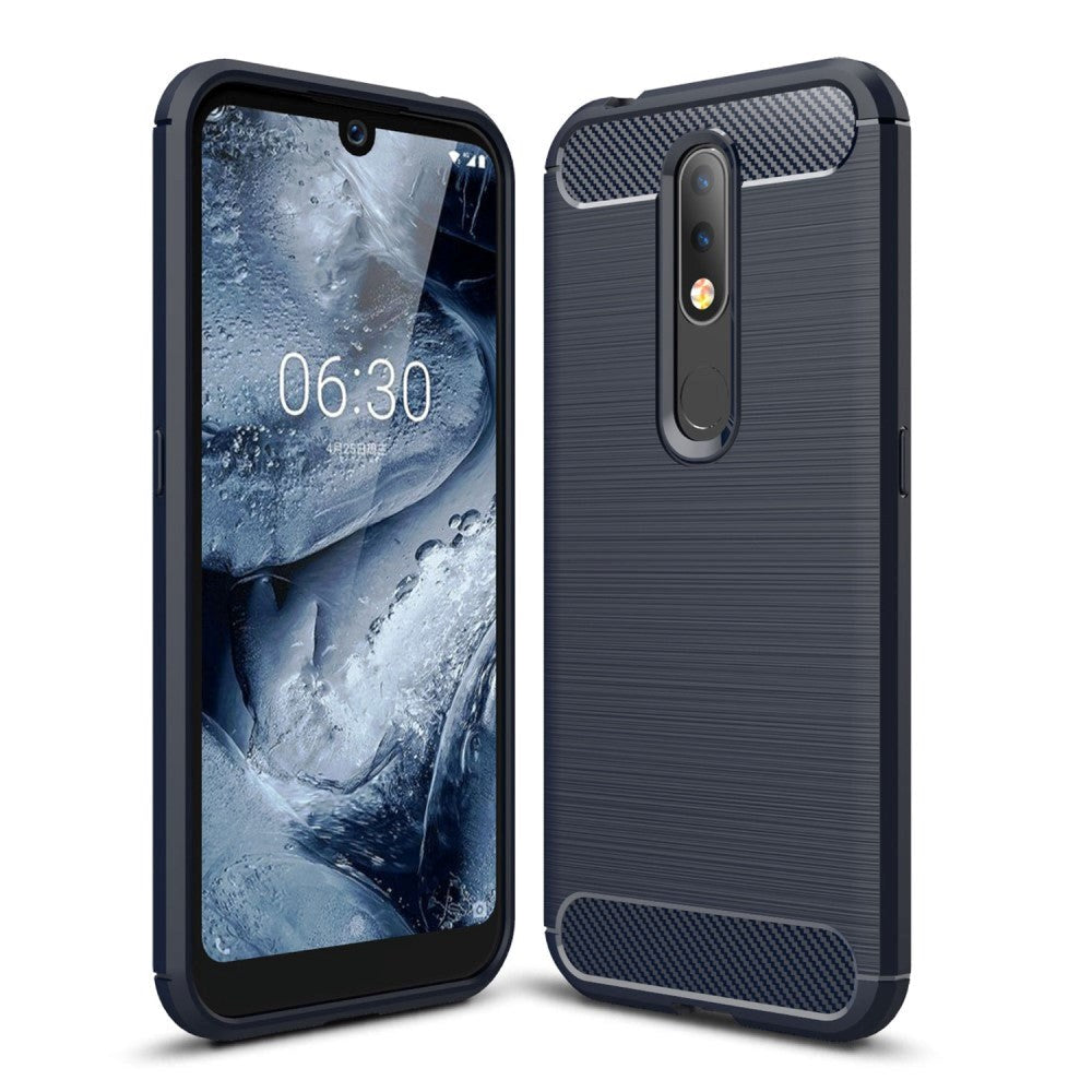 Nokia 4.2 Plastik Bagcover Carbon Tekstur - Blå