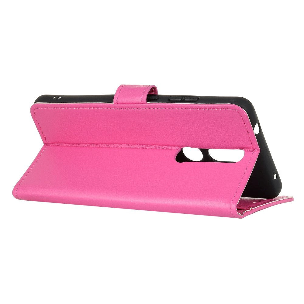 Nokia 2.4 Litchi Læder Cover m. Pung - Lyserød