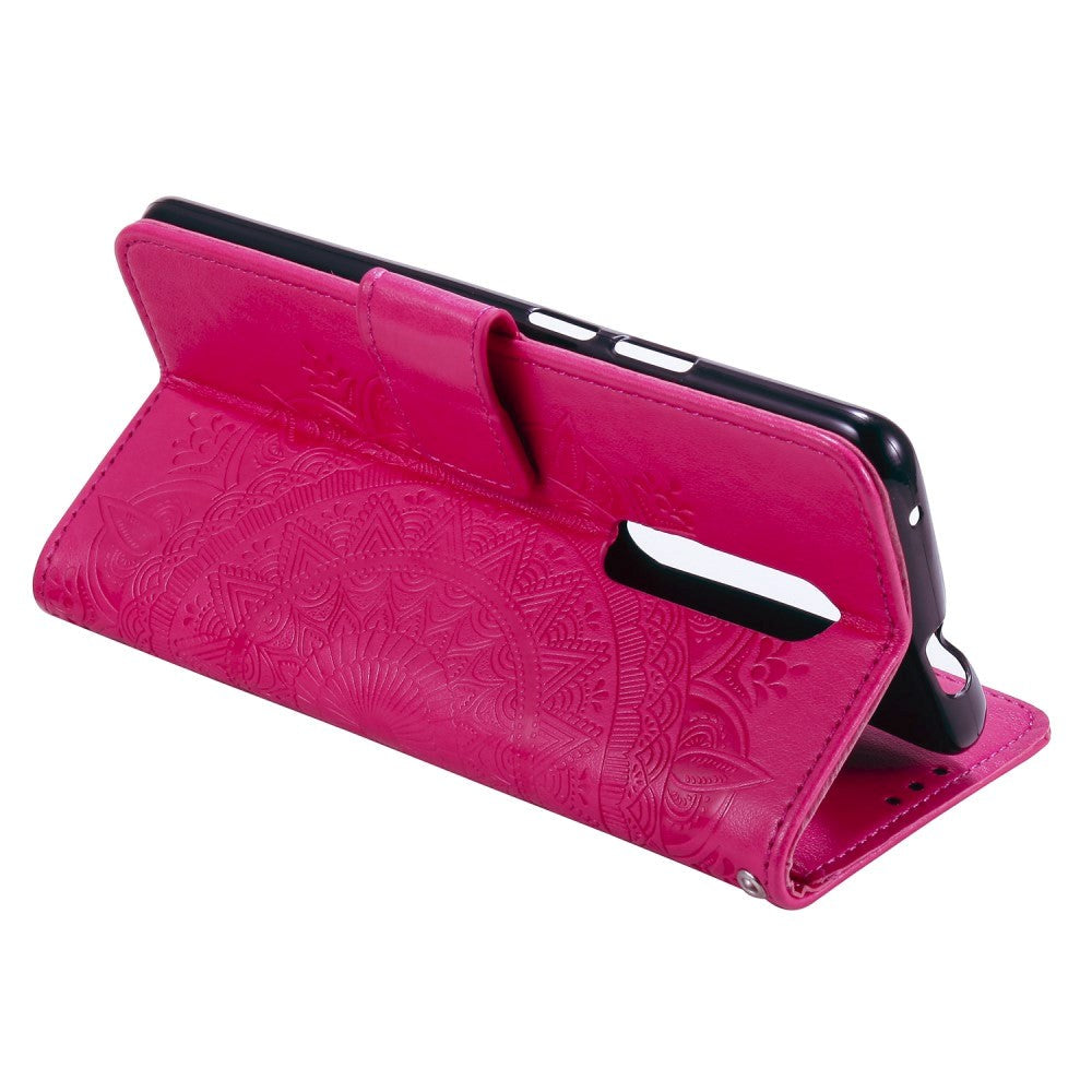 Nokia 2.4 Læder Flip Cover - Mandala Mønster Rose