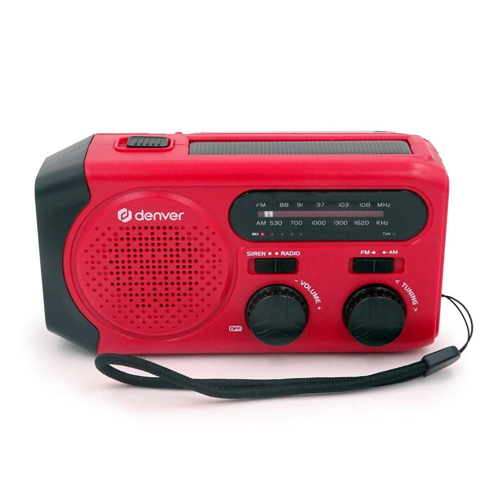 Denver Nødradio m. Indbygget Solcelleopladning & AM / FM Radio & Lommelygte - Rød