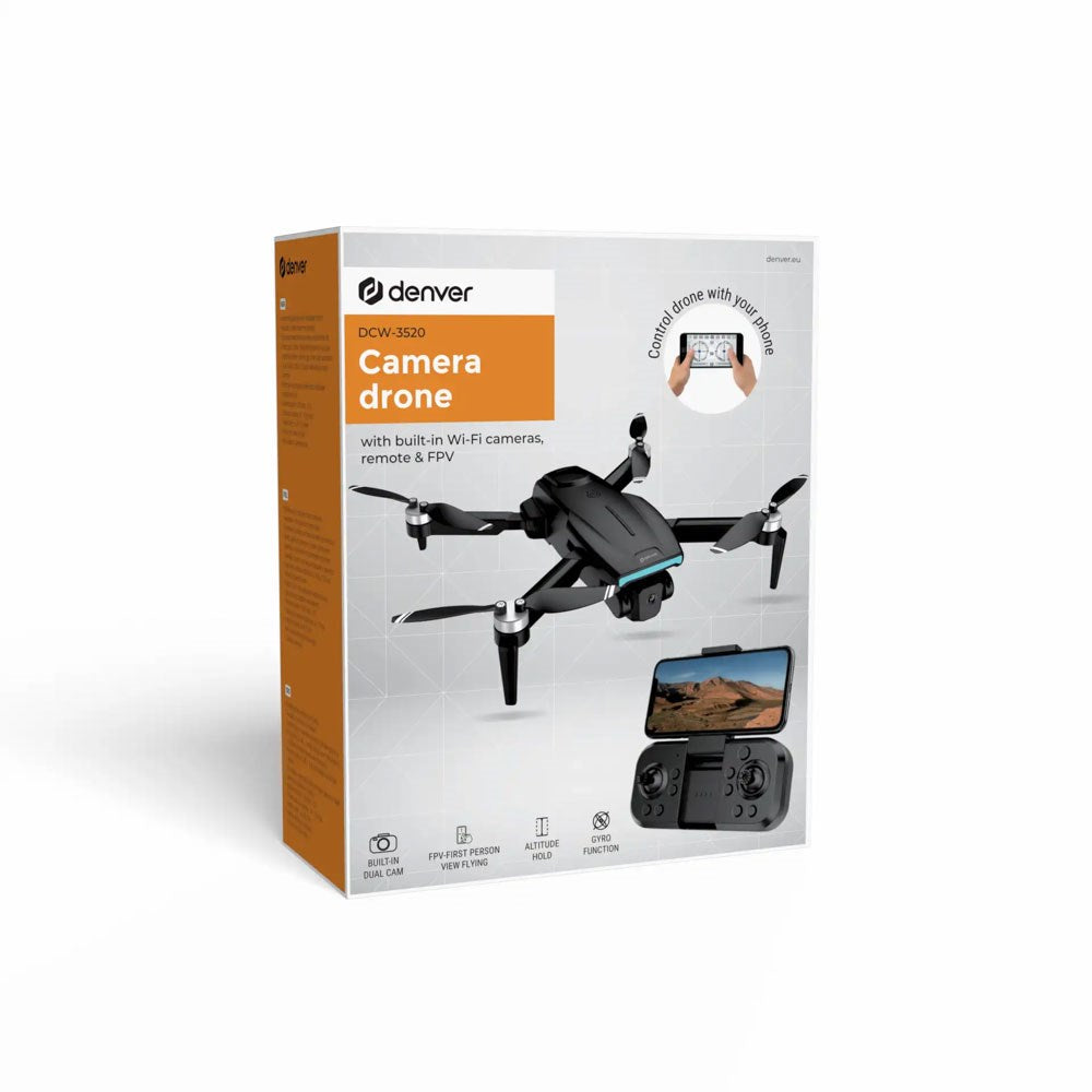Foldbar Drone - Denver DCW-3520 - Front- & Bundkamera (720p / 480p) - Altitude Hold Funktion - Sort