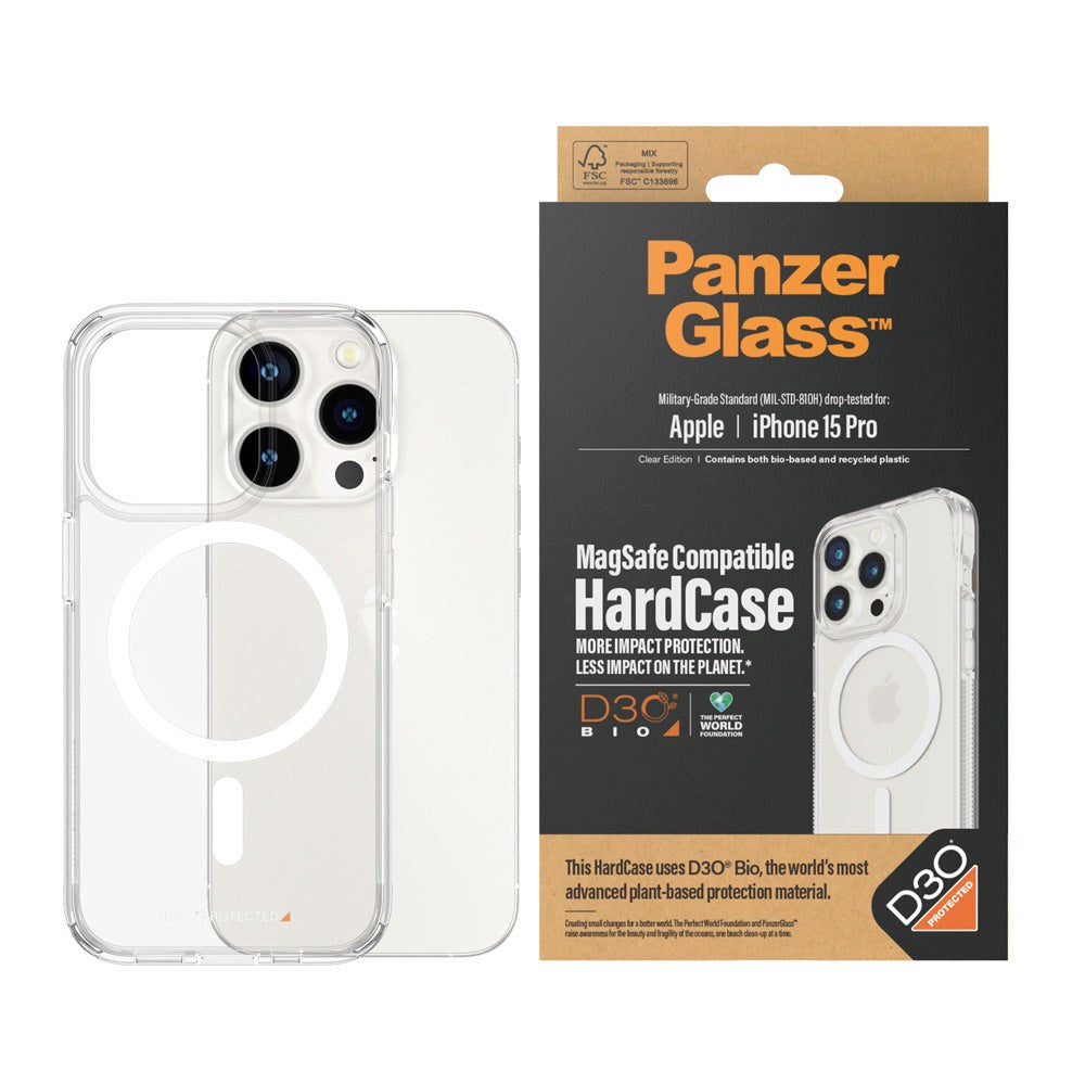 iPhone 15 Pro Bagside Cover PanzerGlass D3O® Bio HardCase - MagSafe Kompatibel - Gennemsigtig