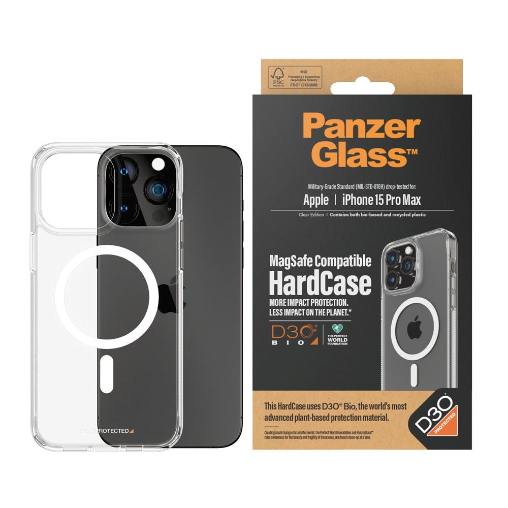iPhone 15 Pro Max Bagside Cover PanzerGlass D3O® Bio HardCase - MagSafe Kompatibel - Gennemsigtig