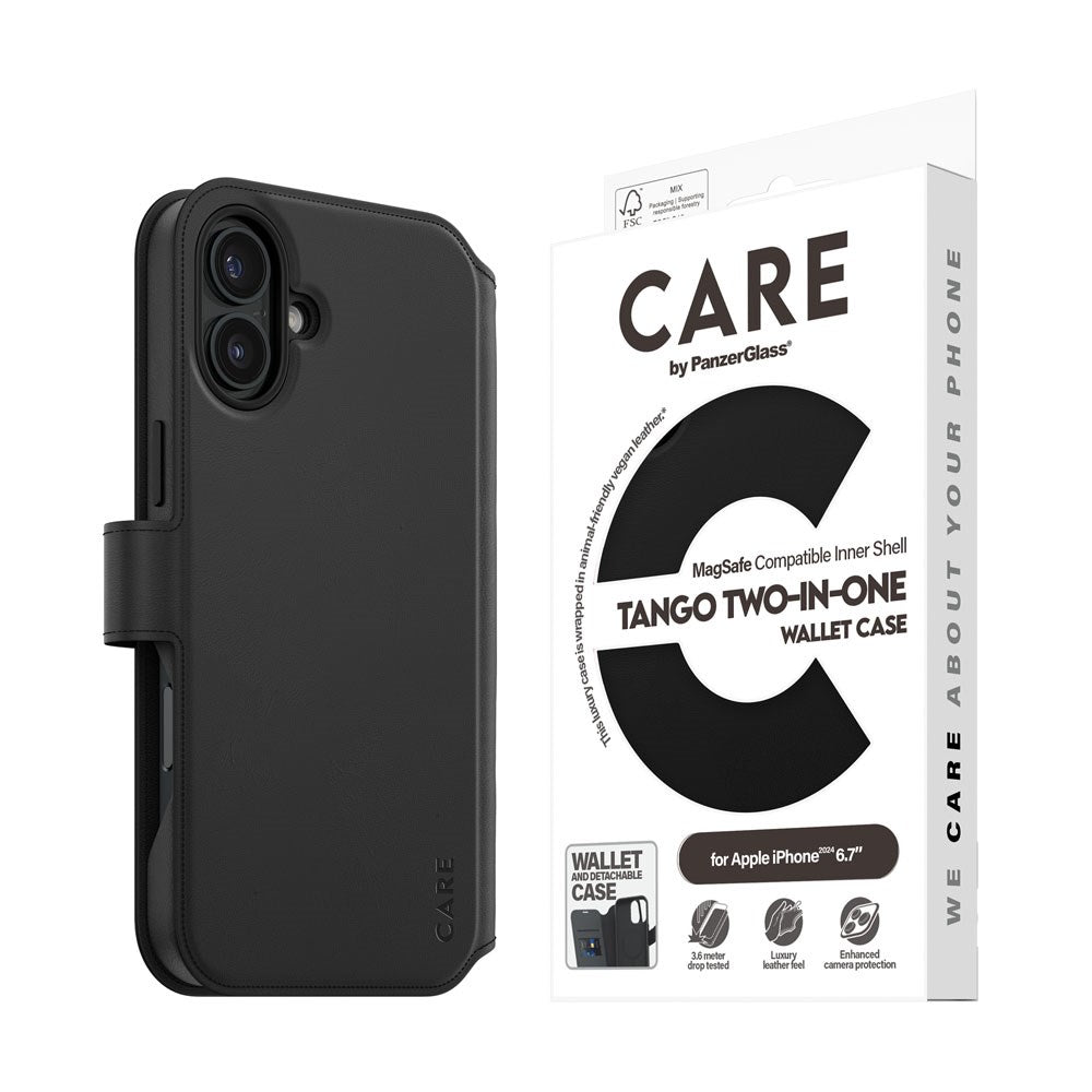 CARE by PanzerGlass iPhone 16 Plus Feature Tango 2-in-1 Flip Cover m. Pung - Sort