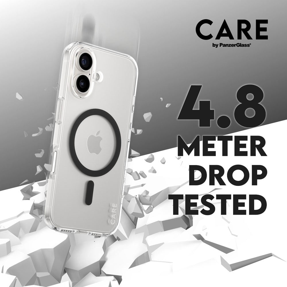 CARE by PanzerGlass iPhone 16 FLAGSHIP Urban Combat Cover - MagSafe Kompatibel - Transparent / Black