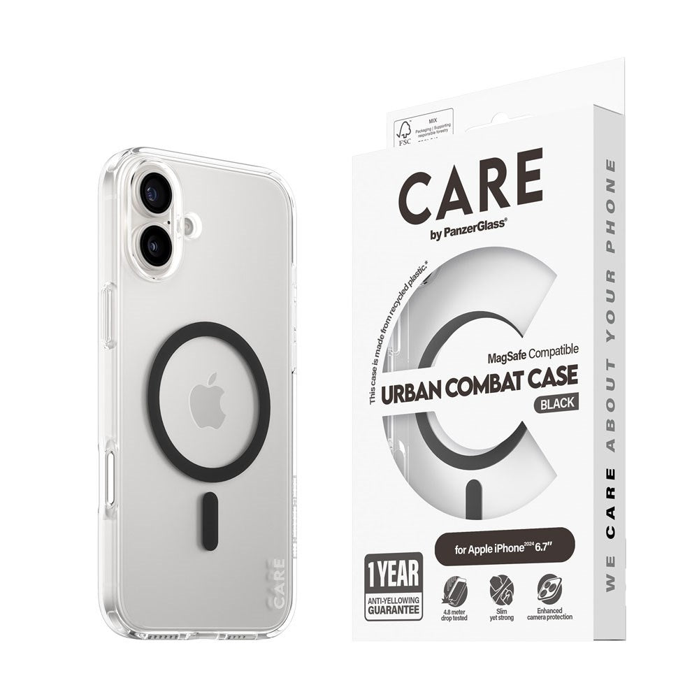 CARE by PanzerGlass iPhone 16 Plus FLAGSHIP Urban Combat Cover - MagSafe Kompatibel - Transparent / Black