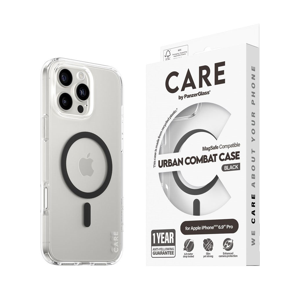 CARE by PanzerGlass iPhone 16 Pro Max FLAGSHIP Urban Combat Cover - MagSafe Kompatibel - Transparent / Black