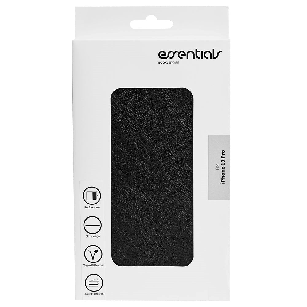 Essentials iPhone 13 Pro Kunstlæder Flip Cover m. Kortholder - Sort