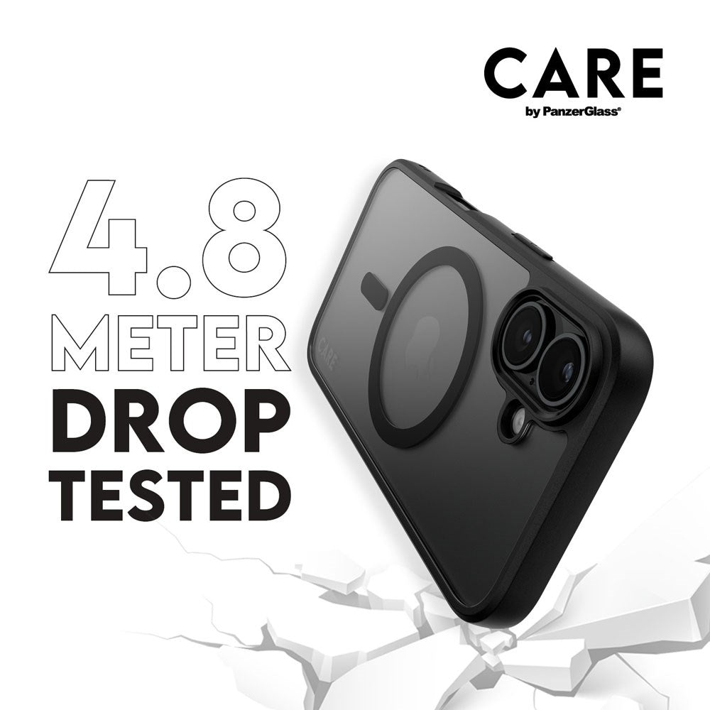 CARE by PanzerGlass iPhone 16 FLAGSHIP Urban Combat Cover - MagSafe Kompatibel - Transparent / Black Frame