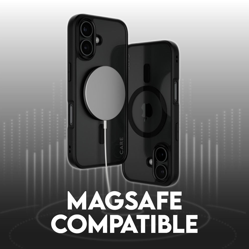 CARE by PanzerGlass iPhone 16 FLAGSHIP Urban Combat Cover - MagSafe Kompatibel - Transparent / Black Frame