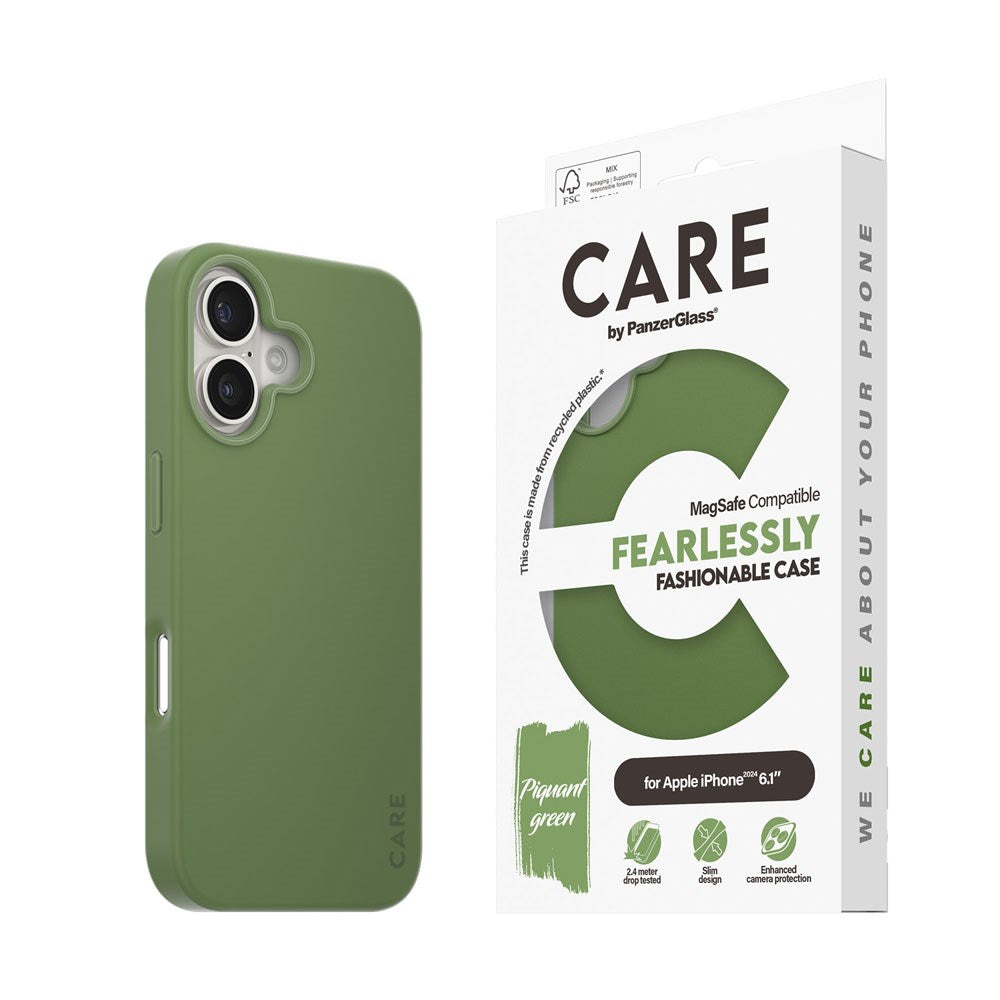 CARE by PanzerGlass iPhone 16 FASHION Fearlessly Fashionable Cover - MagSafe Kompatibel - Piquant Green
