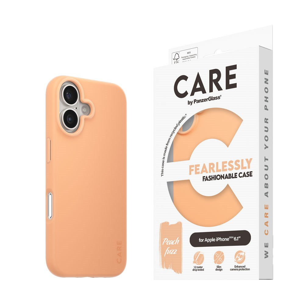 CARE by PanzerGlass iPhone 16 FASHION Fearlessly Fashionable Cover - Peach Fuzz