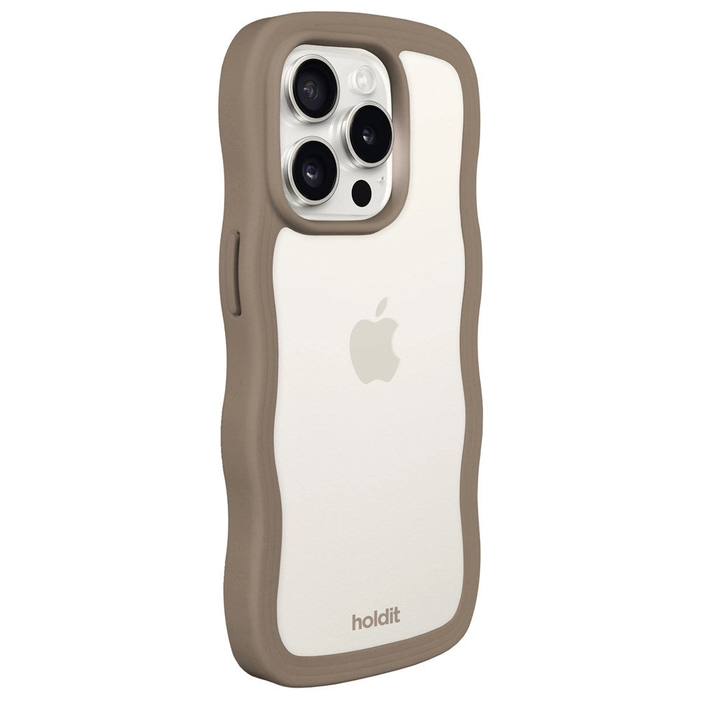 Holdit iPhone 15 Pro Wavy Cover - Mocha Brown / Transparent
