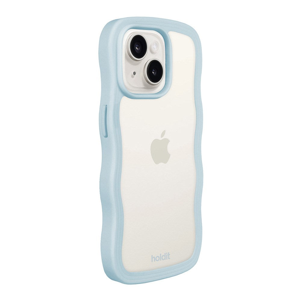 Holdit iPhone 15 / 14 / 13 Wavy Cover - Mineral Blue / Transparent