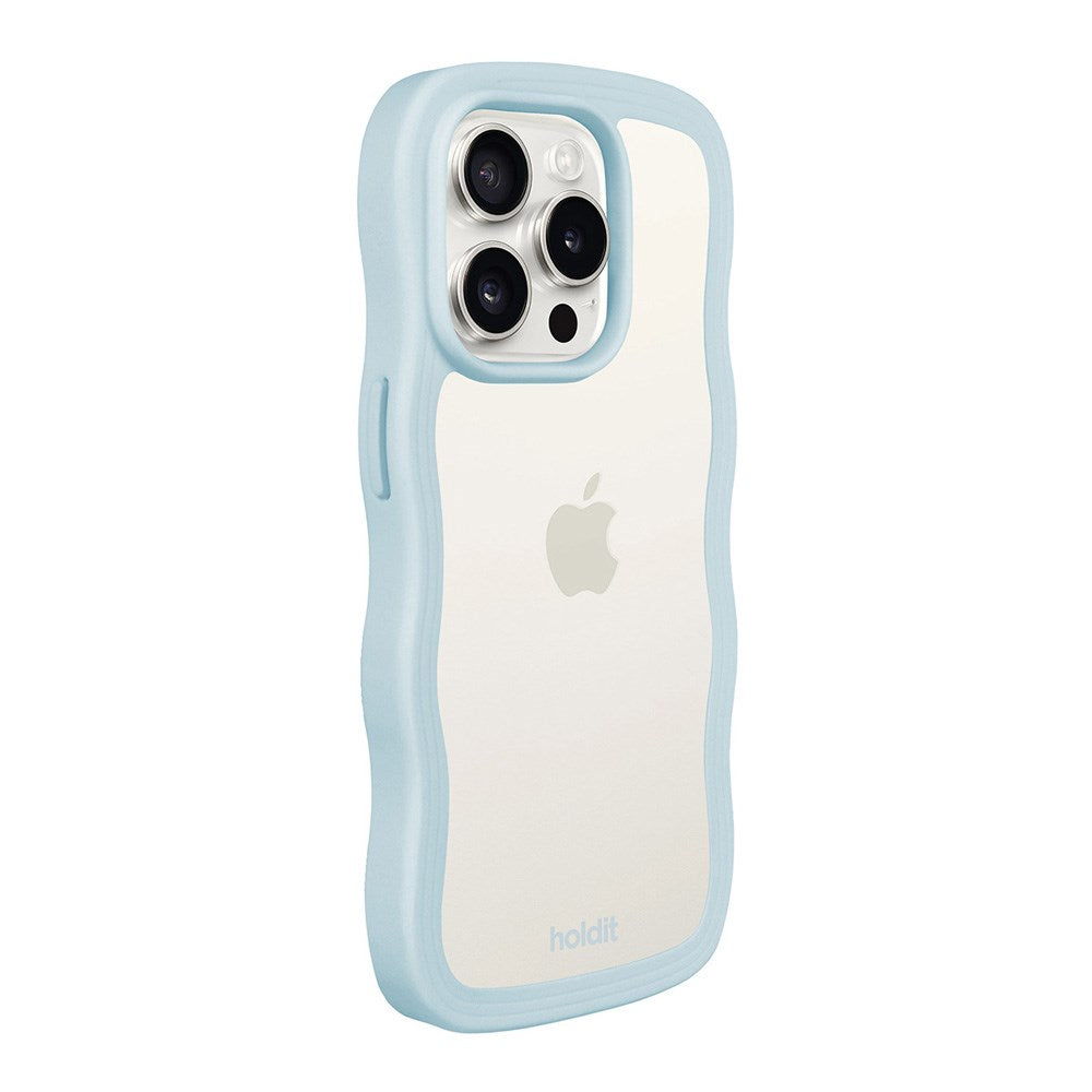 Holdit iPhone 15 Pro Max Wavy Cover - Mineral Blue / Transparent