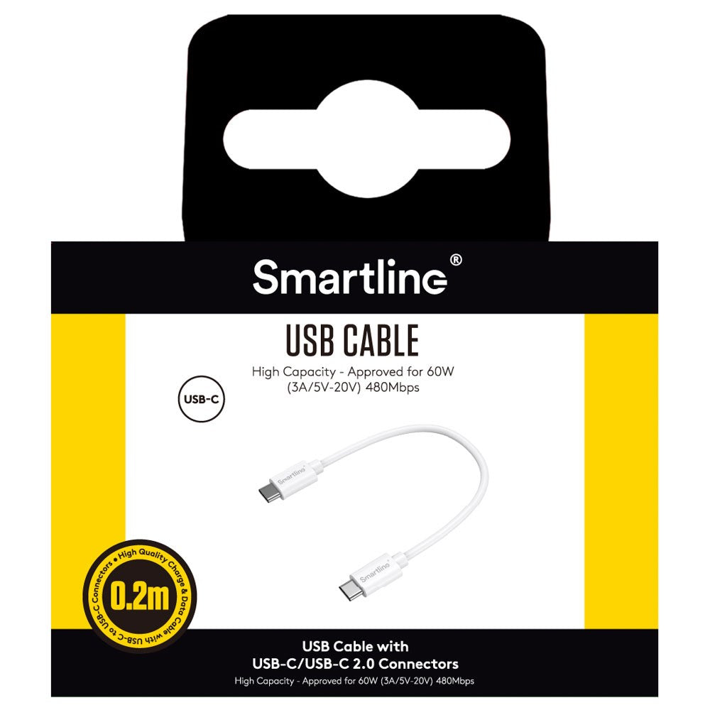 Smartline 60W USB-C til USB-C Opladerkabel - 20cm - Hvid