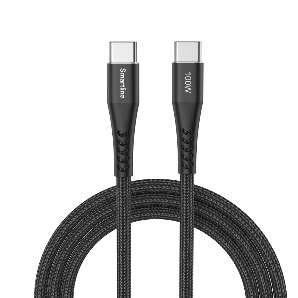 Smartline 100W USB-C til USB-C Opladerkabel - 2m - Sort