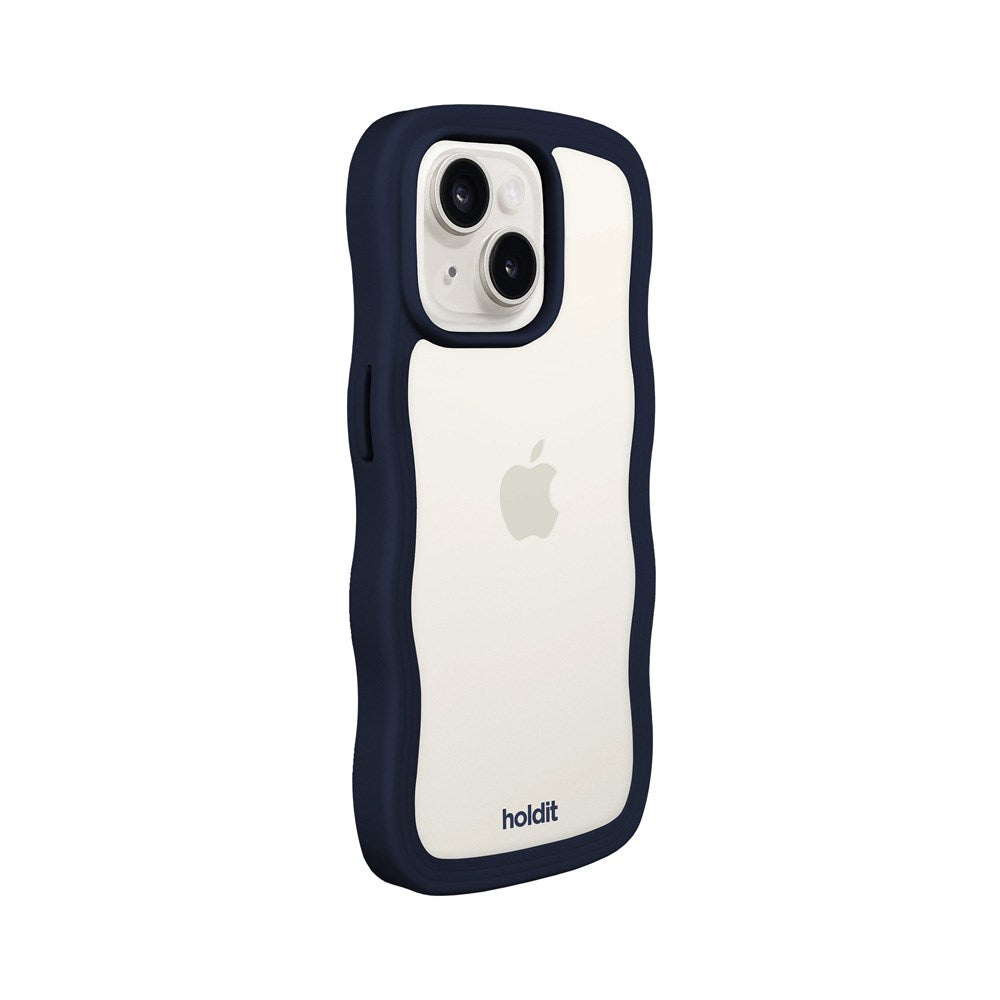 iPhone 17e / 16e / 15 / 14 / 13 Holdit Wavy Cover - Midnight Blue / Transparent