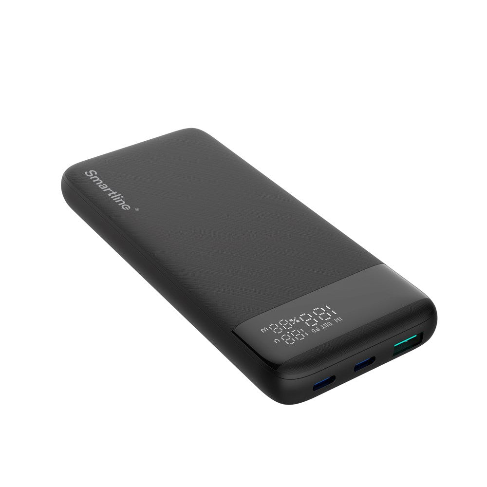 Smartline 20W Powerbank - 10.000mAh - PD / QC3.0 - LED-Display - Sort