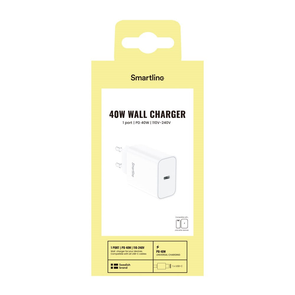 Smartline Vægoplader m. 1x USB-C - 40W - Hvid