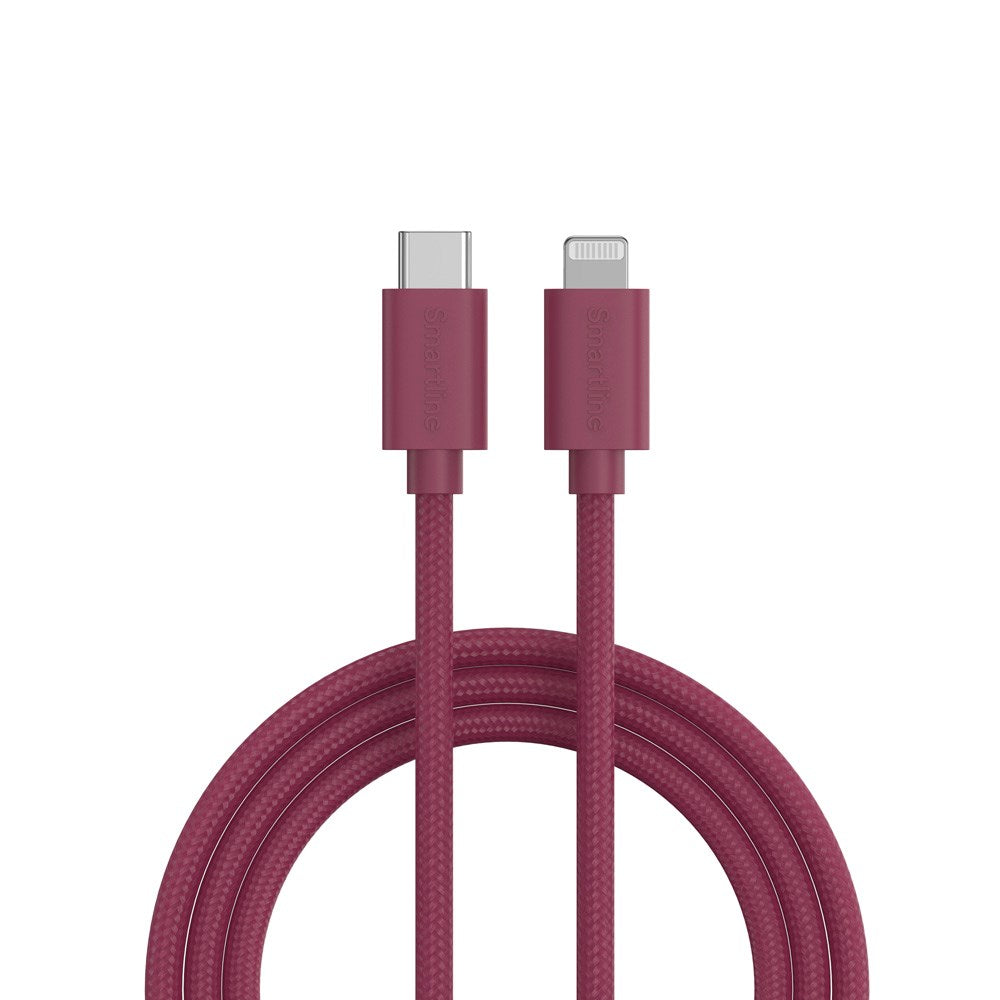 Smartline (3A/27W) USB-C til Lightning Ladekabel - 2 Meter - Mørkerød