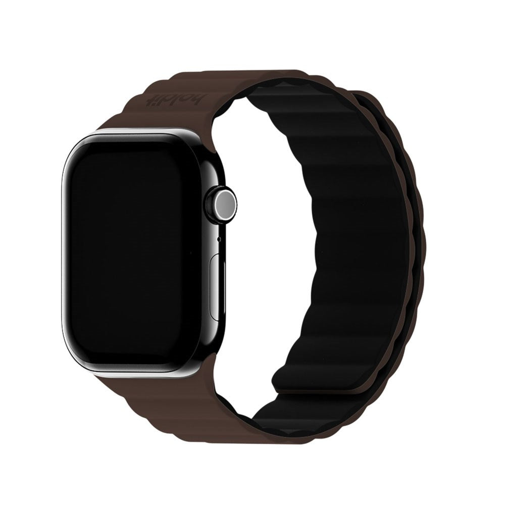 Apple Watch (42/44/SE/45/46/49mm) Holdit Silikone Rem m. Magnetlukning - Chocolate / Black