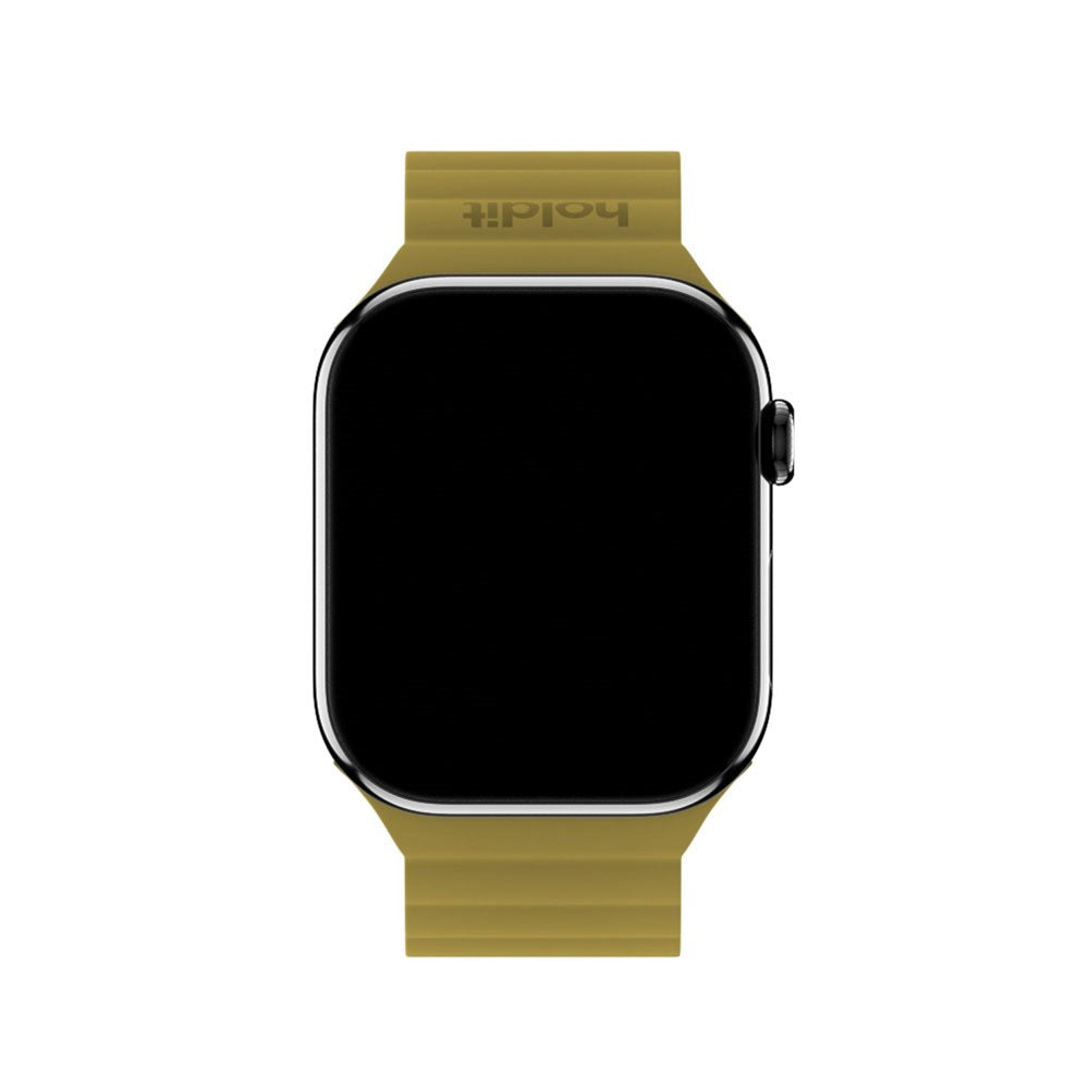 Apple Watch (42/44/SE/45/46/49mm) Holdit Silikone Rem m. Magnetlukning - Warm Olive / Black