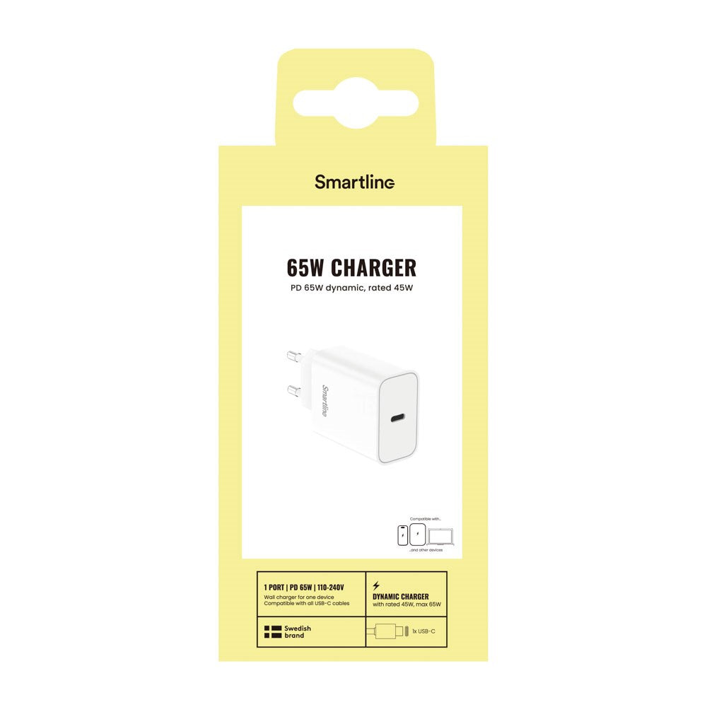 Smartline Vægoplader m. 1x USB-C - 65W - Hvid