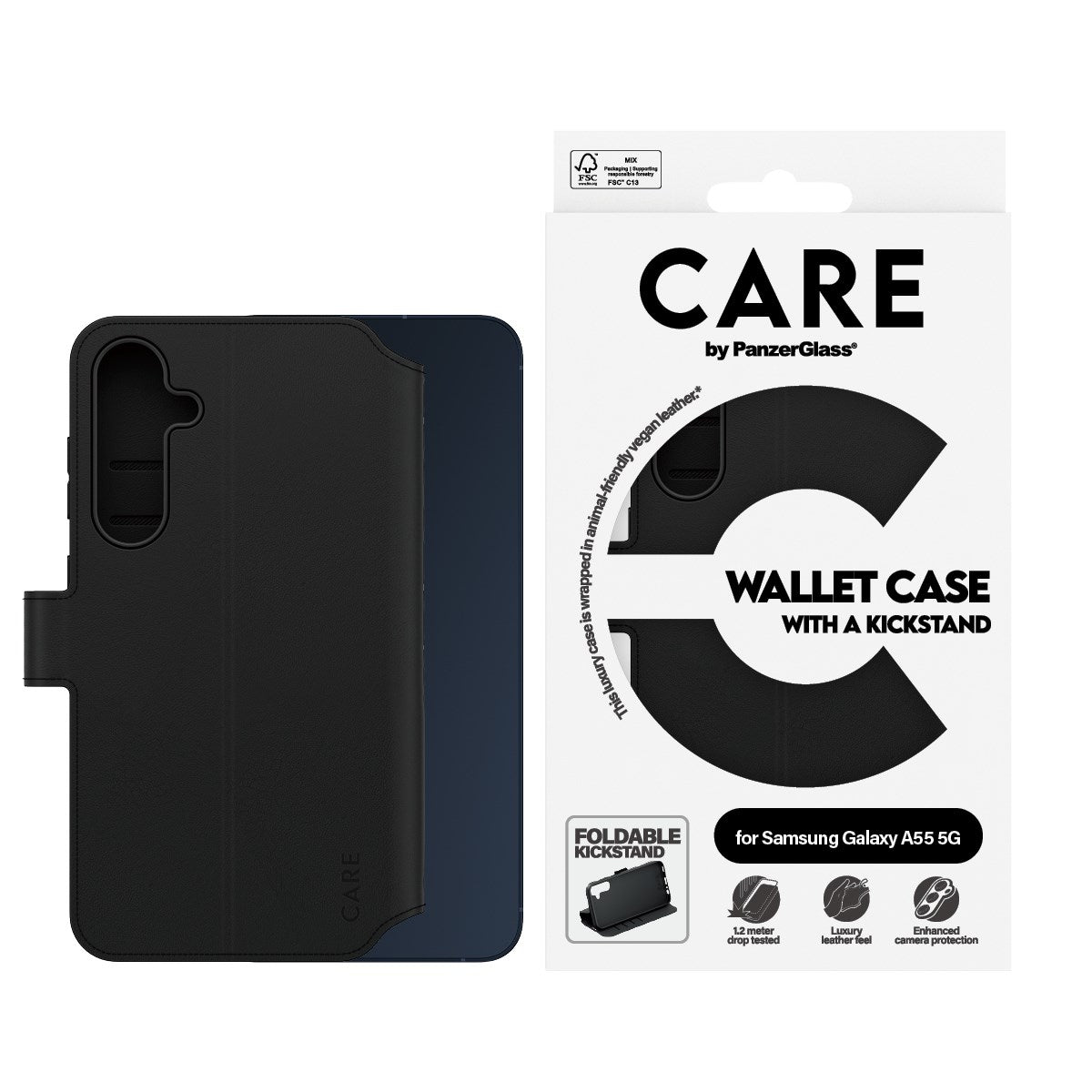 CARE by PanzerGlass Samsung Galaxy A55 (5G) Feature Wallet Case m. Kickstand - Sort