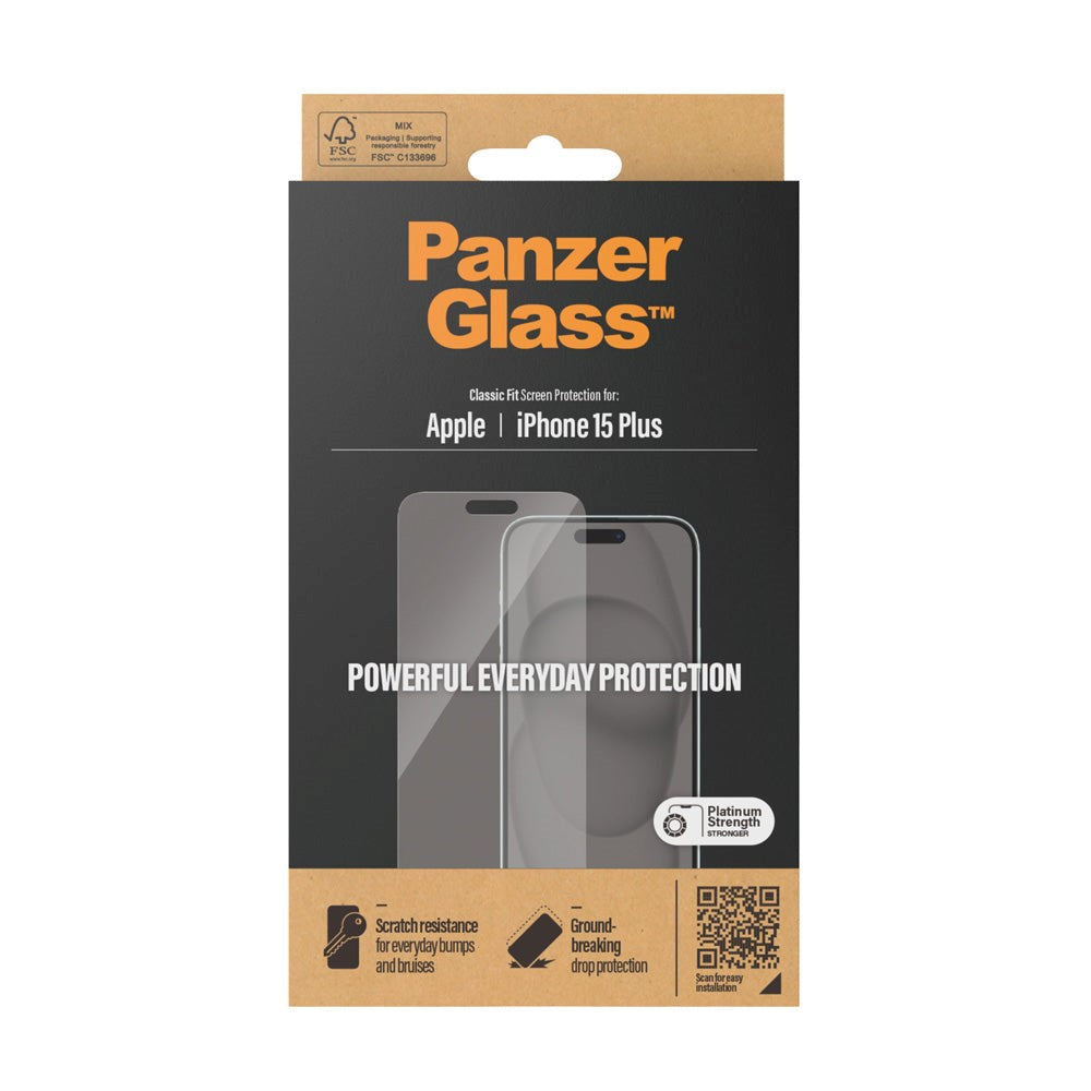iPhone 15 Plus / 16 Plus PanzerGlass Classic Fit Beskyttelsesglas - Platinum Strength - Gennemsigtig